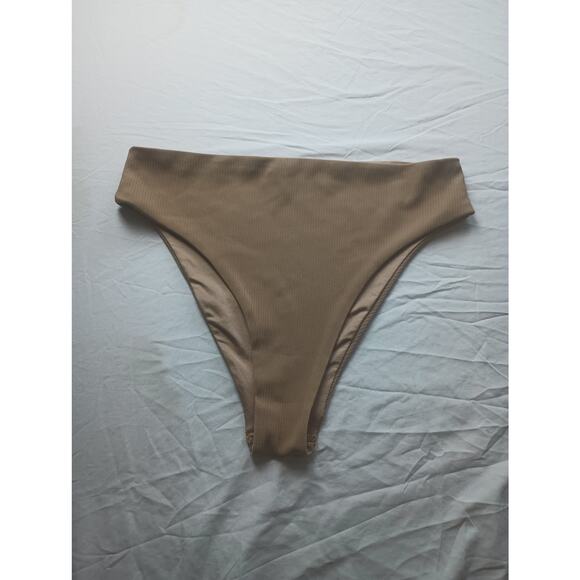 Princess Polly Ribbed High Rise Cheeky Tan Swim Bottoms Bikini Size 10 Vacation - Picture 1 of 4